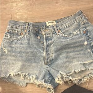 Agolde Blue Jean Shorts Distressed Cut-Off Style